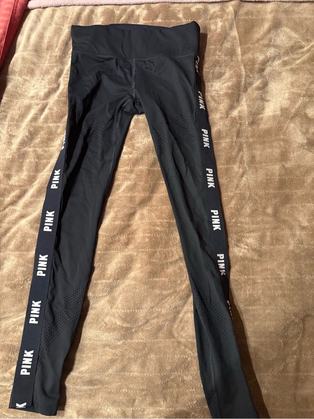 PINK Victoria's Secret Black Performance Leggings with Side Logo Tape